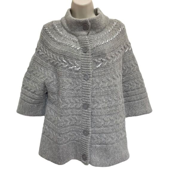 Coldwater Creek Wool Rabbit Hair Blend Cable Knit Embellished Cardigan FLAW Sz M - Picture 16 of 16